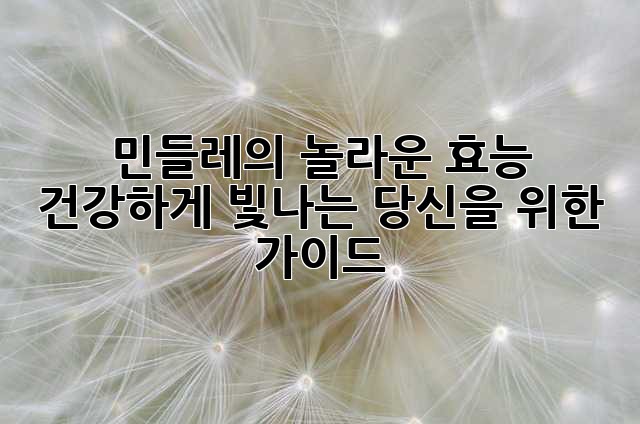 민들레의 놀라운 효능, 건강하게 빛나는 당신을 위한 가이드